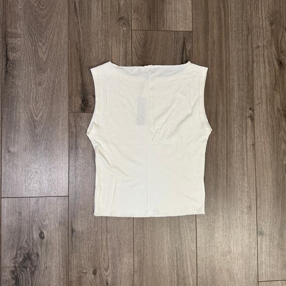 J.Crew Refined Rib Shell Tank WMNS M Cream Pullover Slim Fit Boatneck Satin Trim - Picture 5 of 7